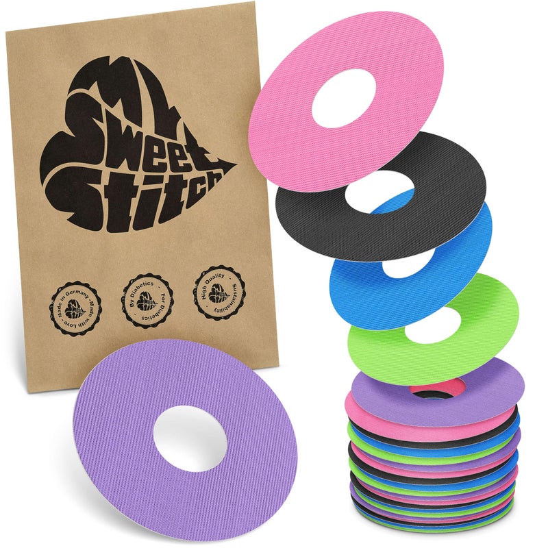MySweetStitch - 25 x Freestyle Libre 3 Round Patches, Ring Patch Ã˜ 60mm, Inner Ã˜ 20mm, Waterproof, Breathable, Skin-Friendly, Made in Germany, Rainbow